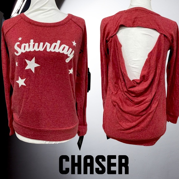 Chaser Tops - Chaser Saturday Washed Red Sweatshirt Size XS